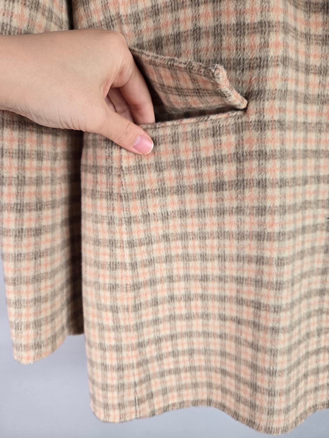 [무료배송]숲 66 여성 울 혼방 체크 핸드메이드 하프 코트 상품이미지6