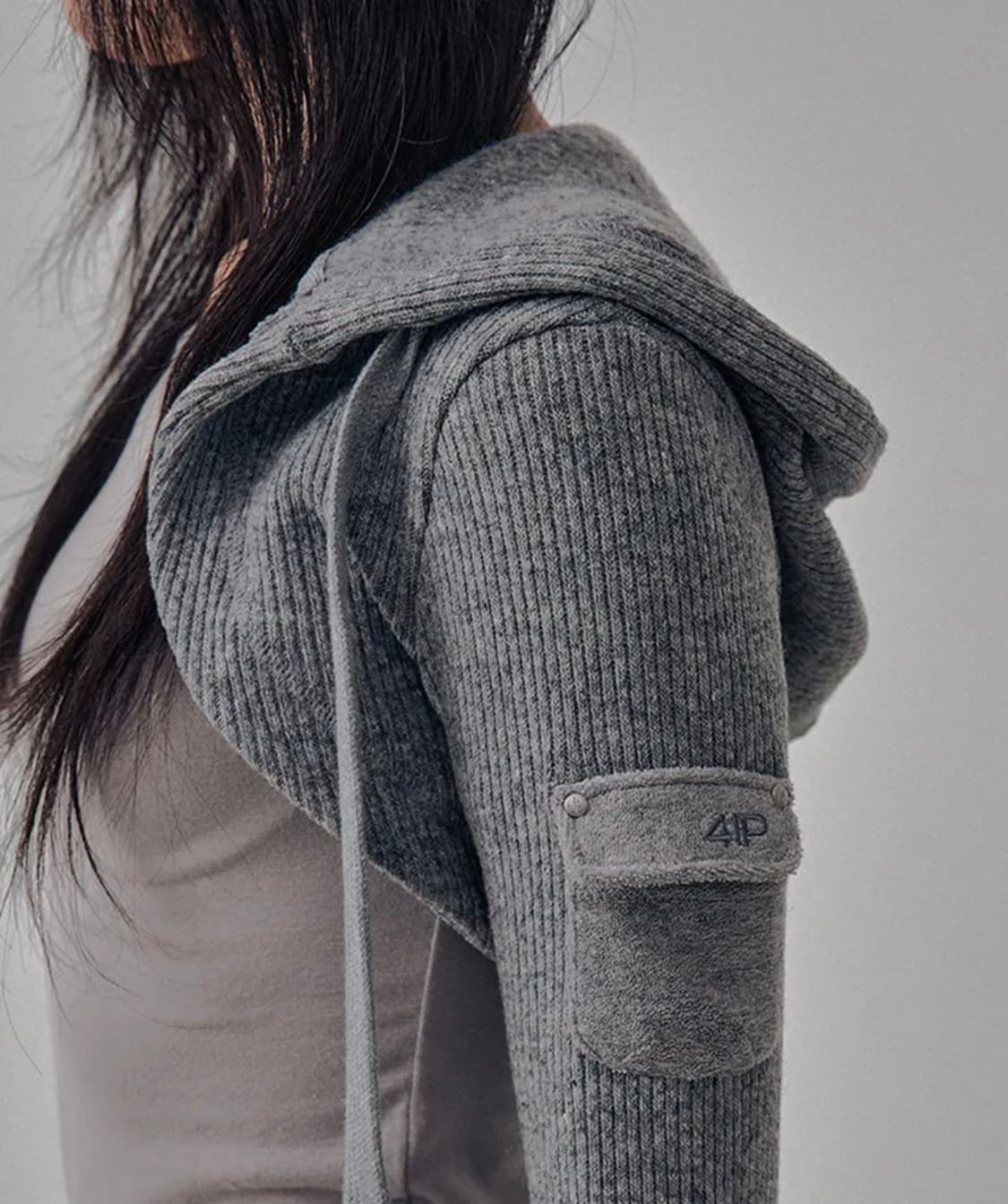 Knit Hoodie Bolero Cardigan / Grey 상품이미지1