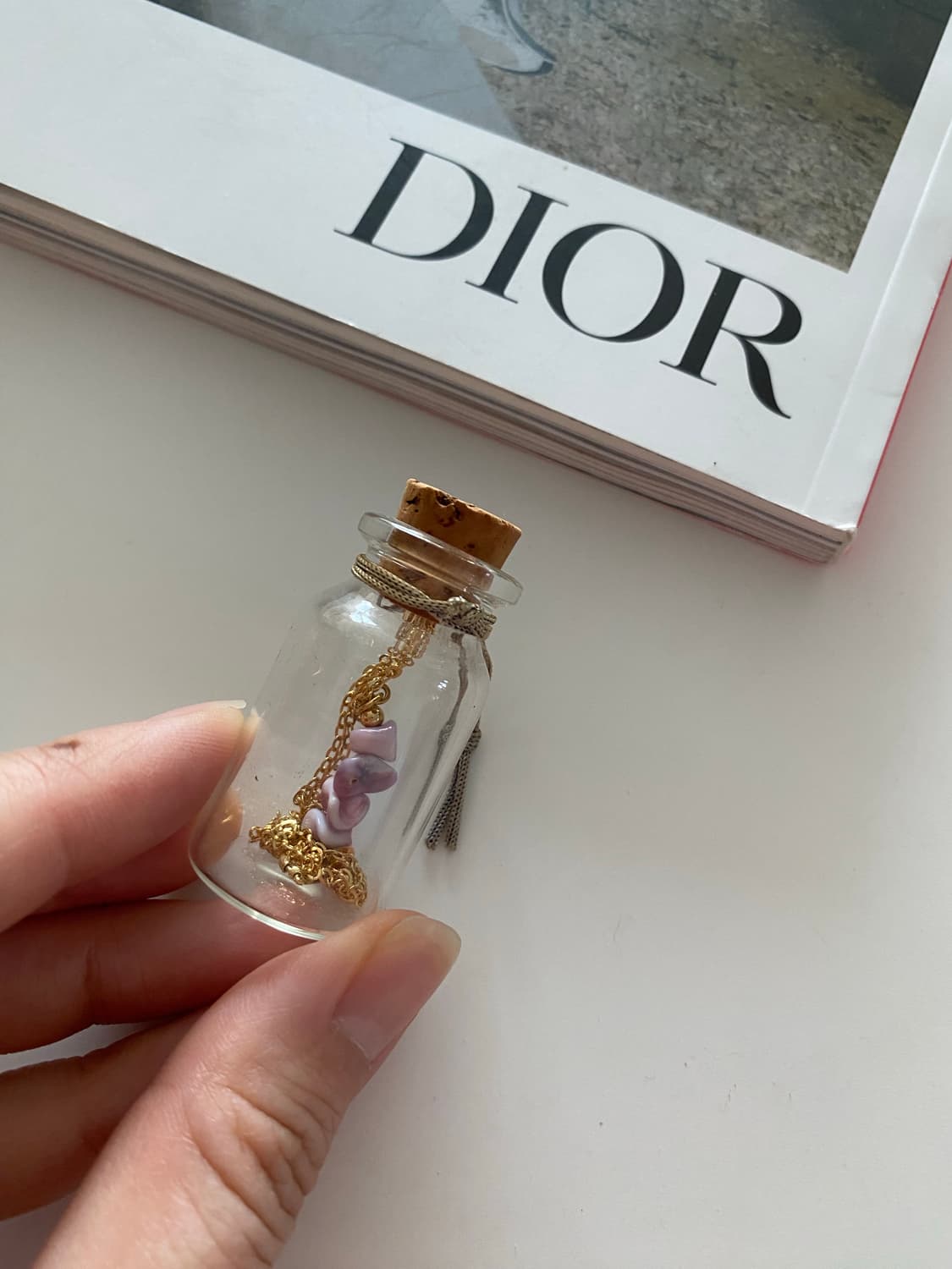 빈티지 핑크스톤 목걸이 유리병 포함 상품이미지2