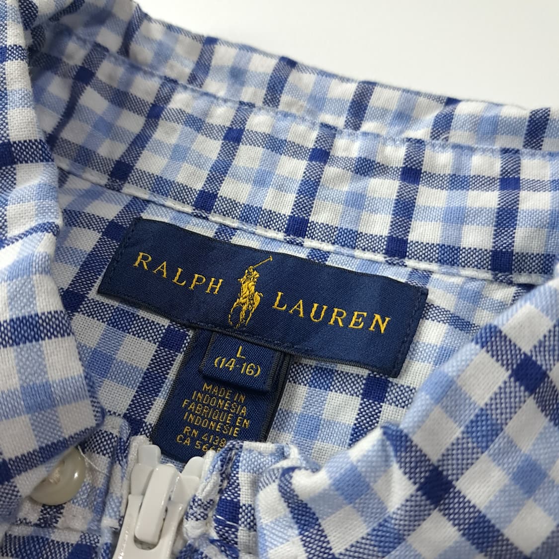 CK335 FREE 폴로 네이비 블루 깅엄체크 크롭 셔츠 자켓 상품이미지3