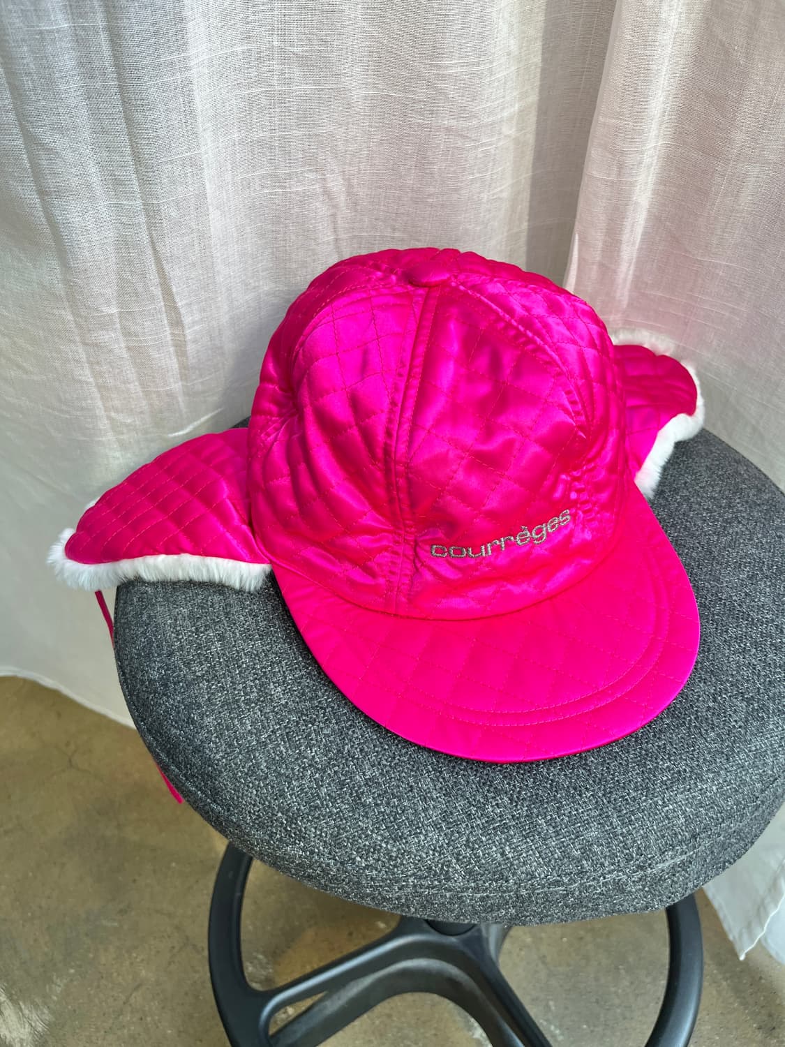 90s Courreges 꾸레쥬 퀼티드 이어플랩 캡 핑크 상품이미지7