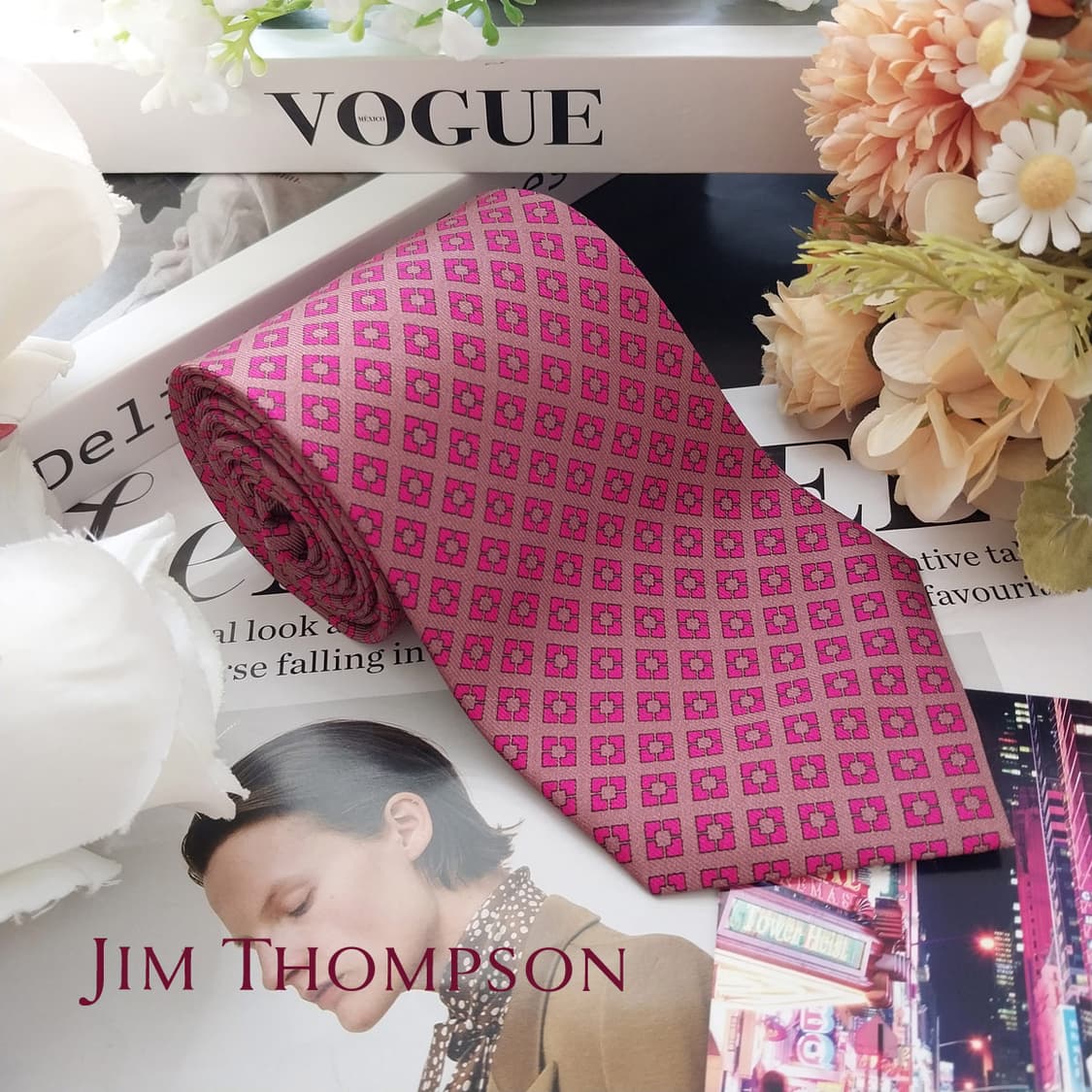 짐톰슨 실크 핑크 패턴 넥타이 9.2cm A+~A등급 K2504 상품이미지2