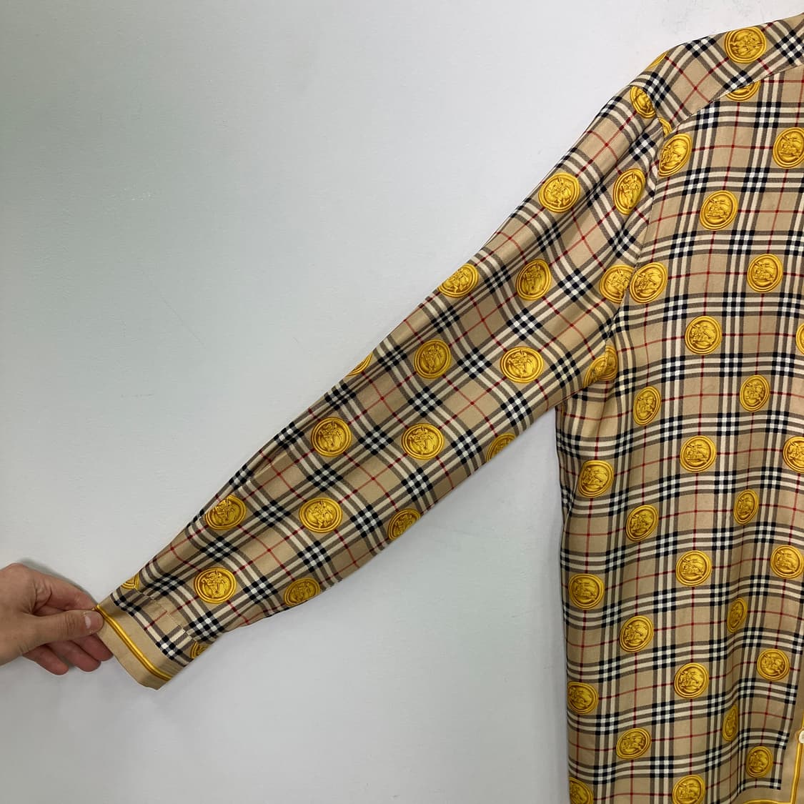 버버리 빈티지 노바 체크 실크 셔츠 S 상품이미지6