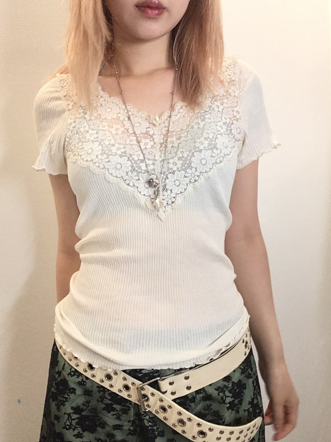 jpn vintage 아이보리 레이스 반팔 상품이미지4