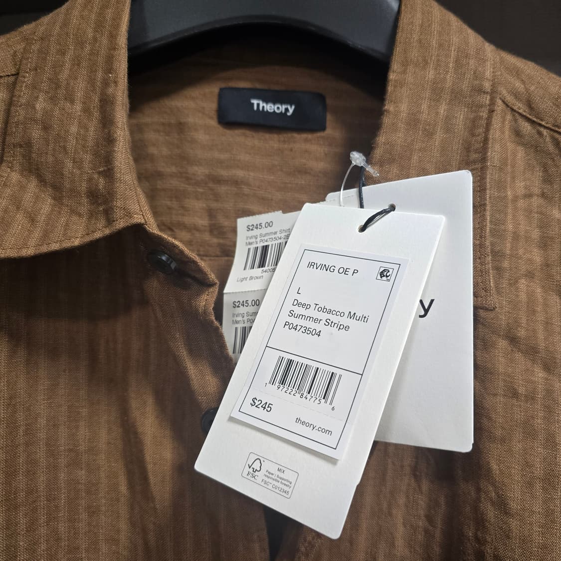 새제품]띠어리 어빙 린넨 셔츠 / L / 딥 타바코 상품이미지3