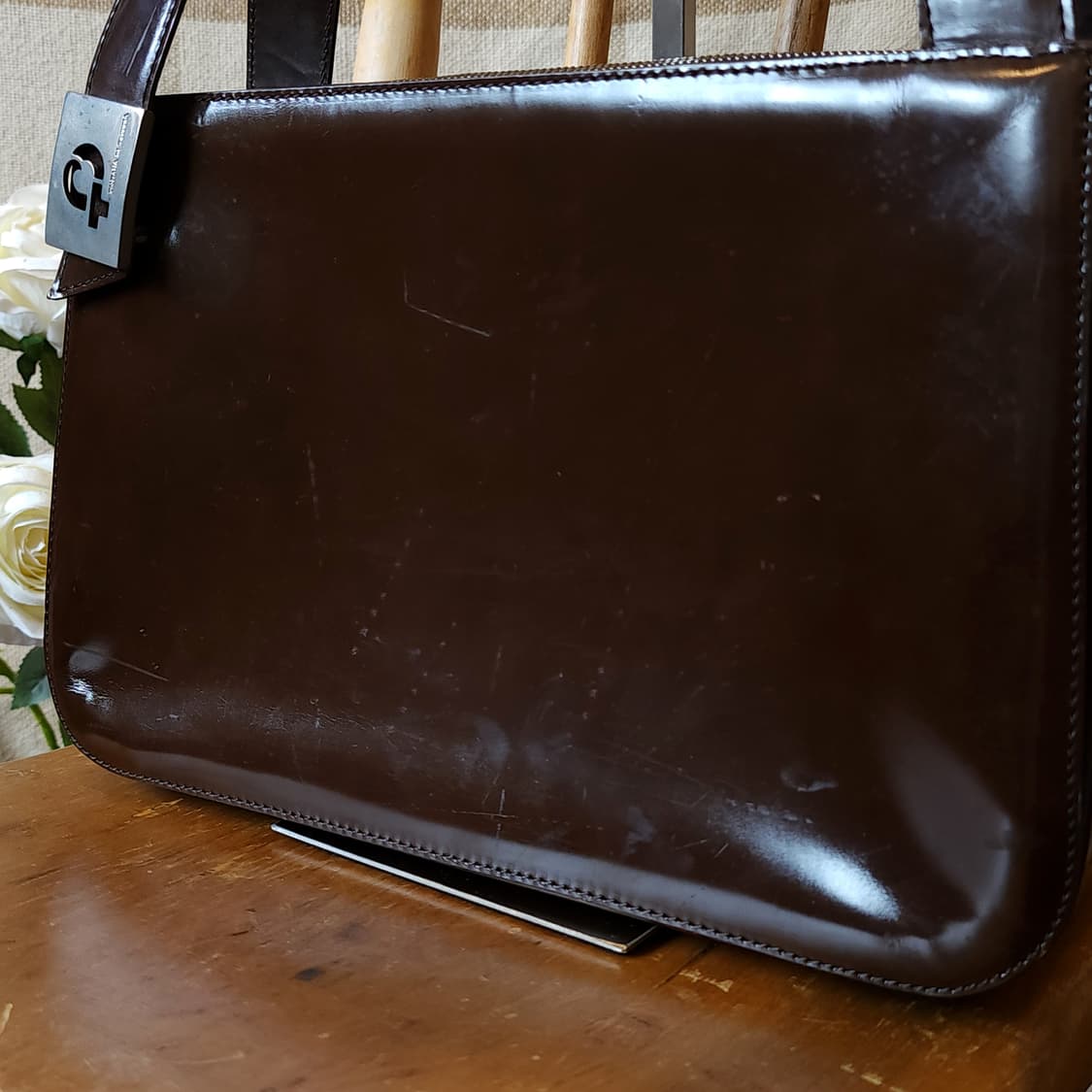 90s 이태리 브라운 페이던트 레더 숄더백 상품이미지3