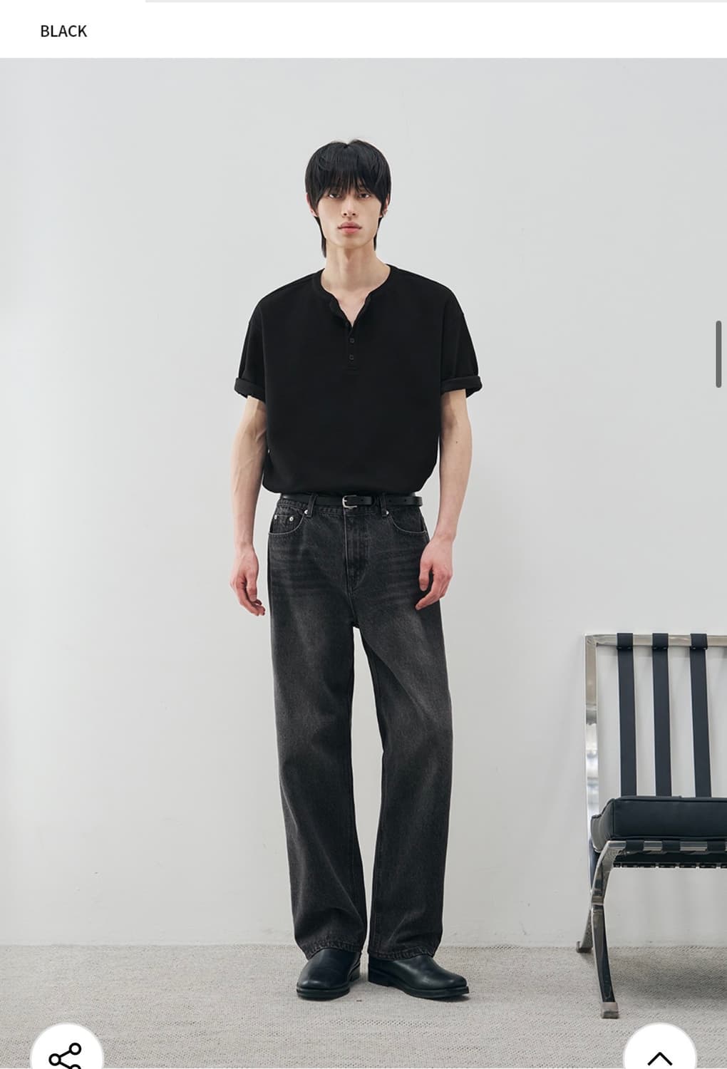 (새상품)(L) 드로우핏 와플 헨리넥 하프 티셔츠 [BLACK] 반팔 상품이미지3