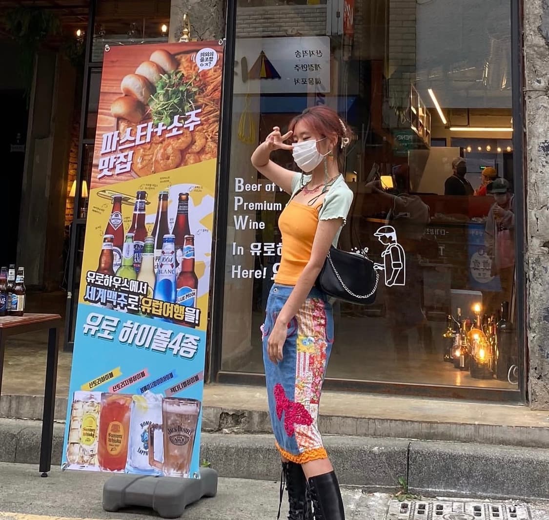 메조피아노 패치워크 데님 롱 스커트 상품이미지1