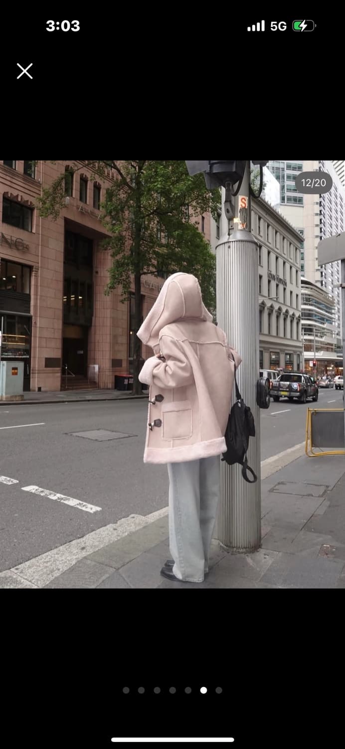 페일제이드 Duffle Shearling Hooded Coat 핑크 상품이미지6