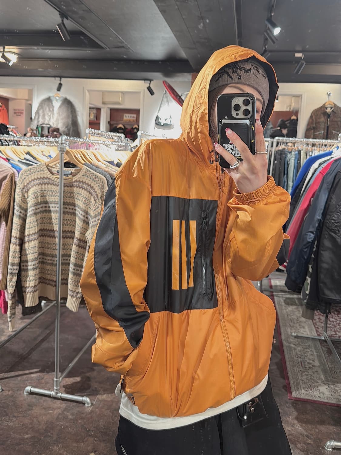 아디다스 윈드브레이커 하이브리드 기모 배색 오렌지 바람막이 L 새상품 상품이미지10