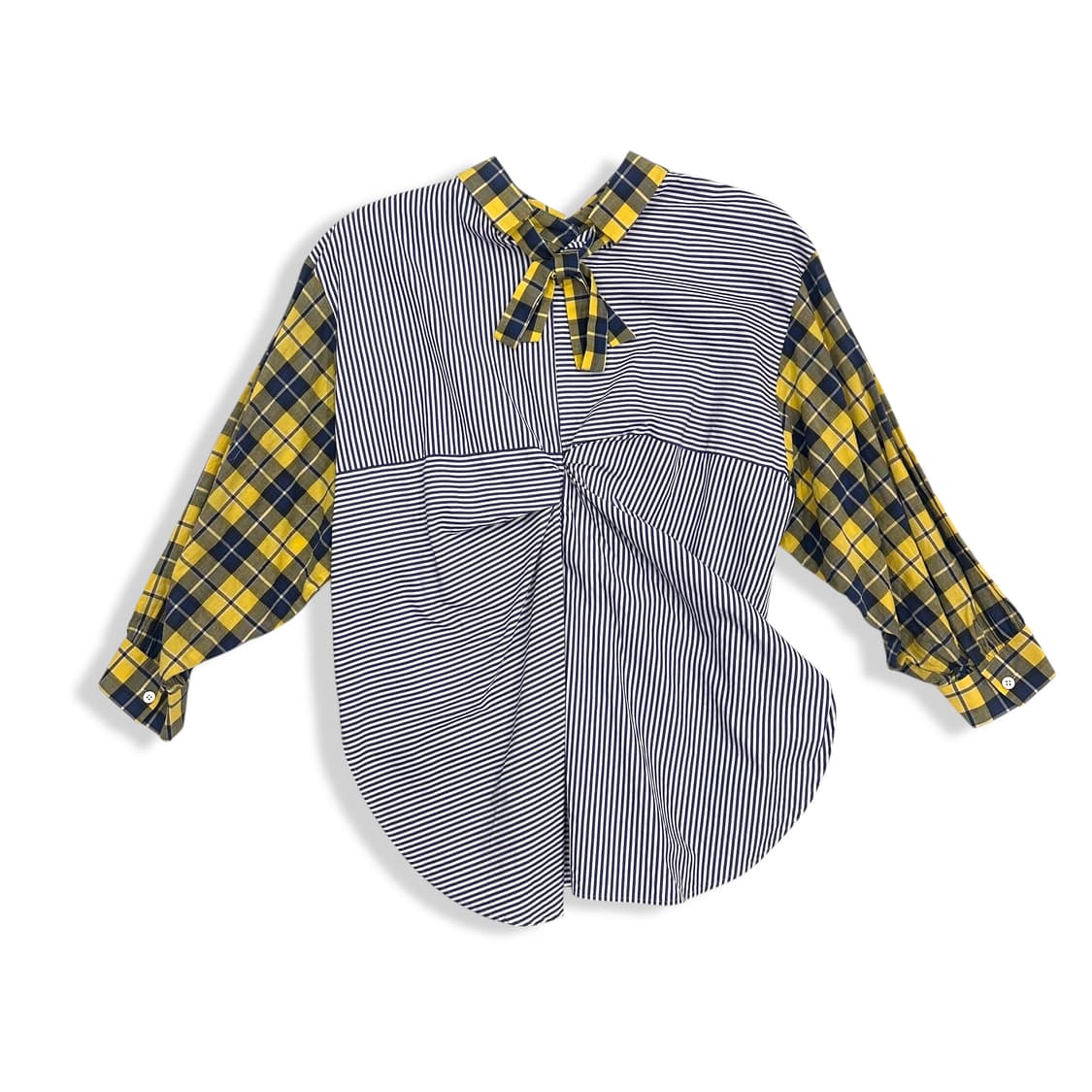 Back Ribbon Two Pattern Shirt 상품이미지3