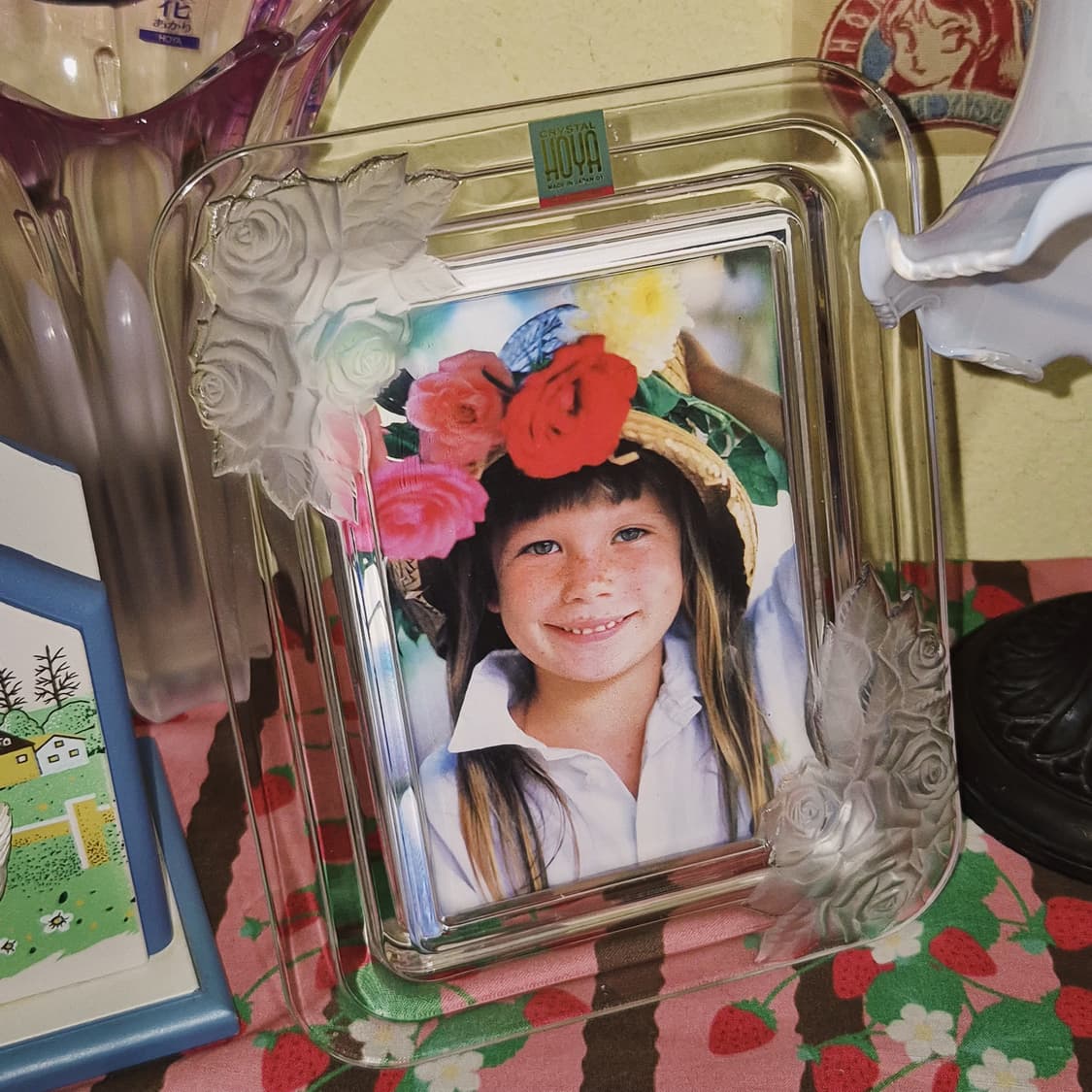 90s 호야 크리스탈 불투명 장미 탁상 액자 상품이미지10