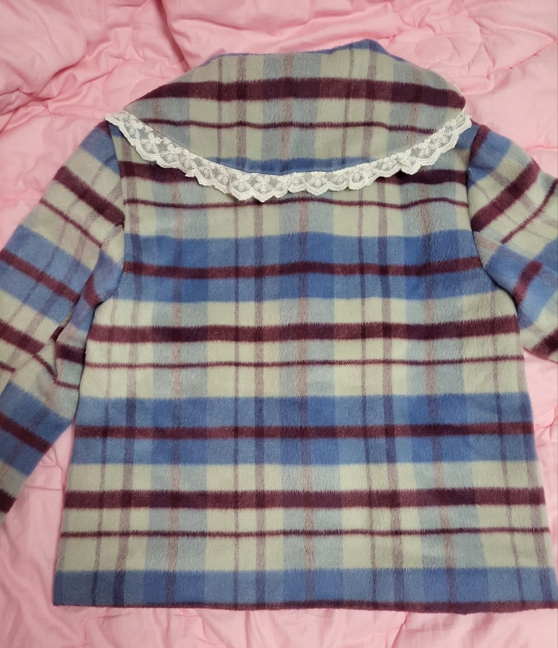 급처상태좋음!액시즈팜 세일러카라 레이스 체크 더플 코트 자켓 리즈리사st 상품이미지3