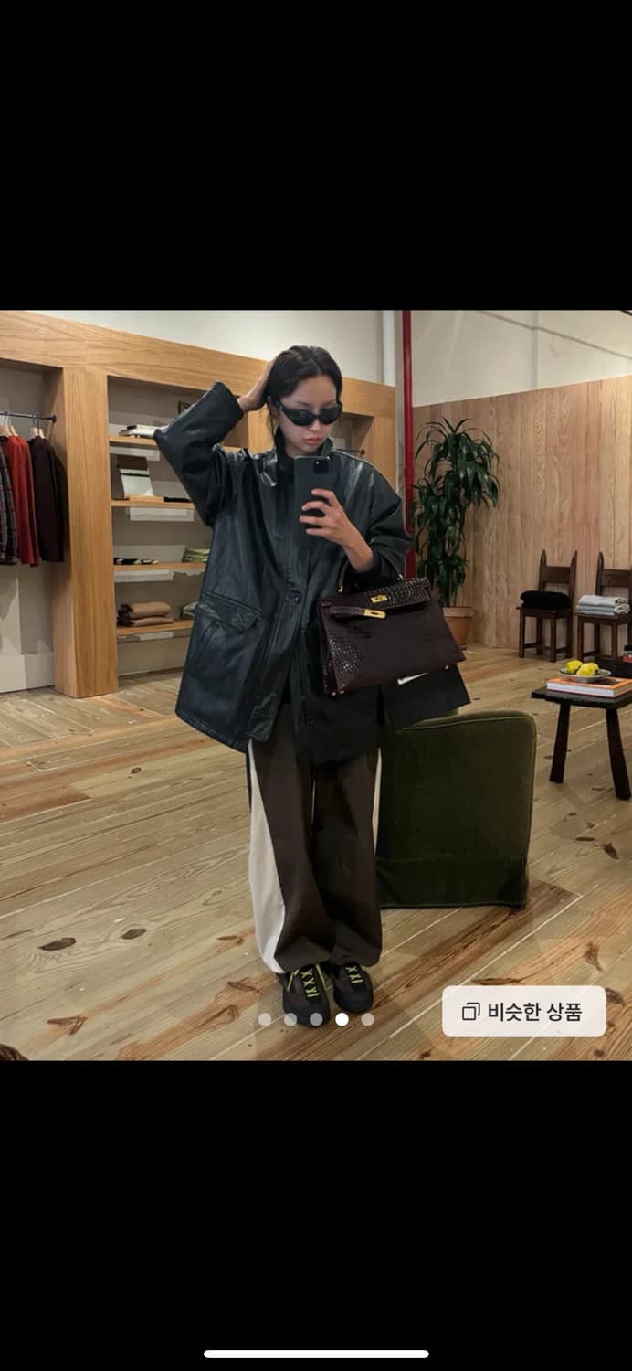 메이비베이비 블랙 레더 오버핏 자켓, 가죽자켓 상품이미지3