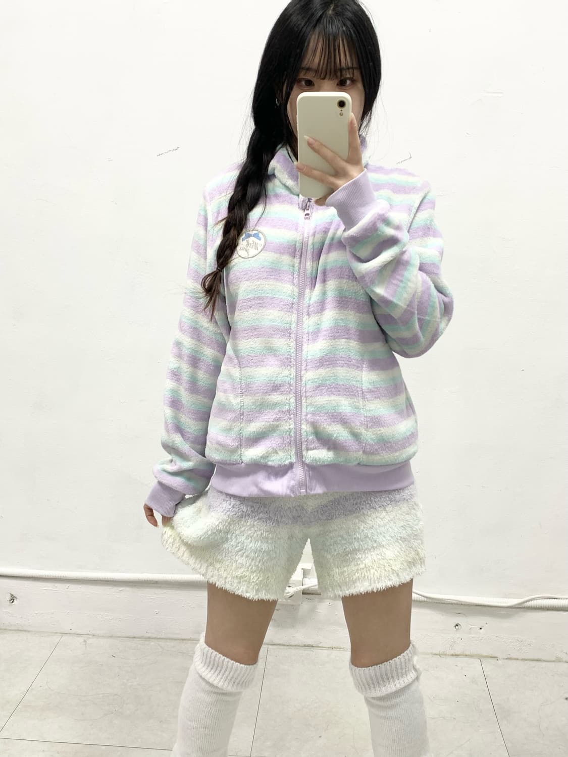 조지후쿠 파스텔 스트라이프 폭닥 후드집업 상품이미지4