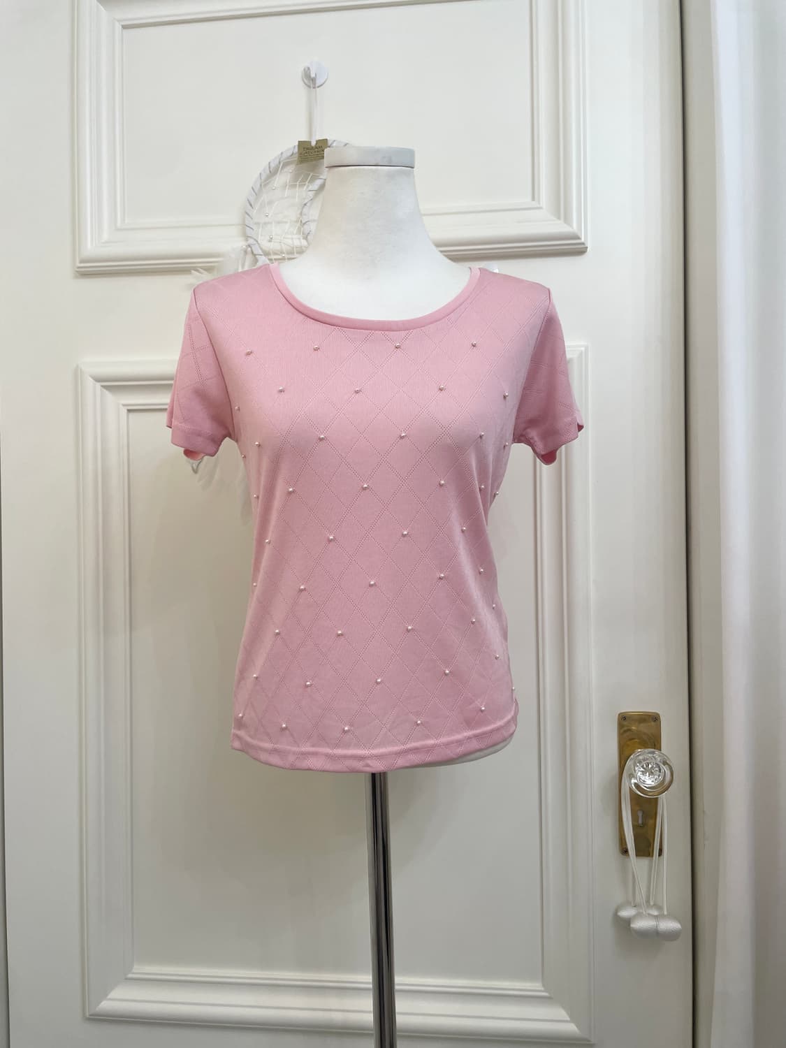 pink pearl point argyle top(size-M) 상품이미지1