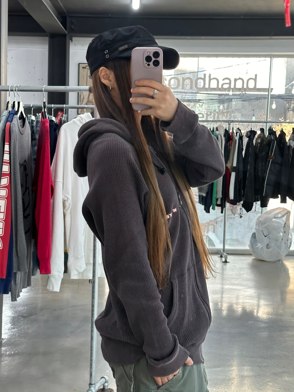 히스테릭글래머90s 그런지워시드 와플 루즈 후드집업 상품이미지4