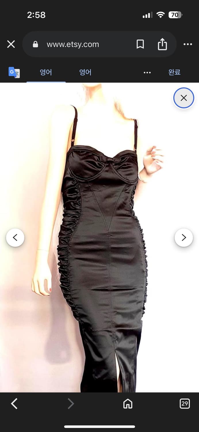 돌체앤가바나 블랙 새틴 셔링 미디 원피스 상품이미지1