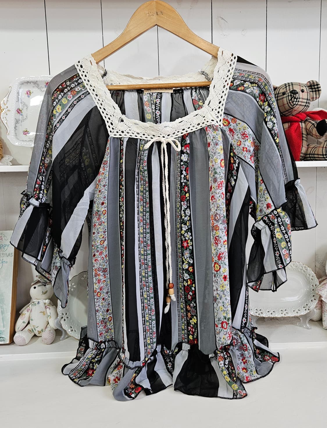 플라워 스트라이프 쉬폰 튜닉 상품이미지1