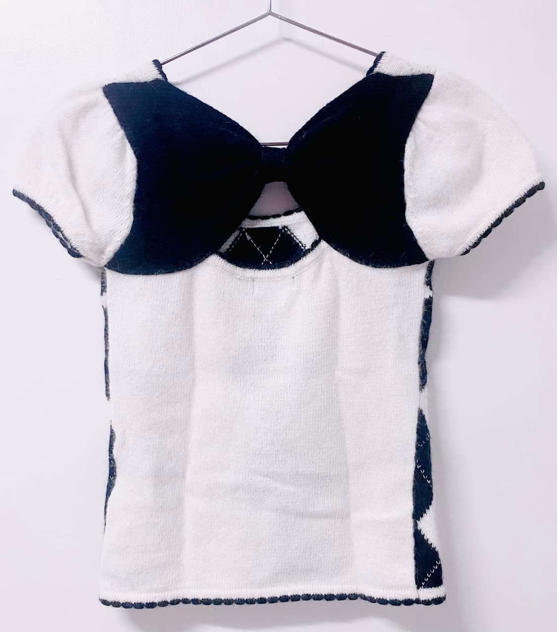 일브 검핑 아가일 반팔 리본 니트 탑 상품이미지2