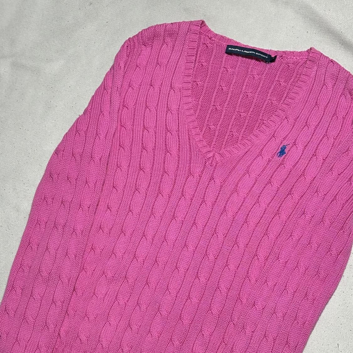 M 폴로랄프로렌 코튼 브이넥 케이블 핑크 니트 상품이미지1