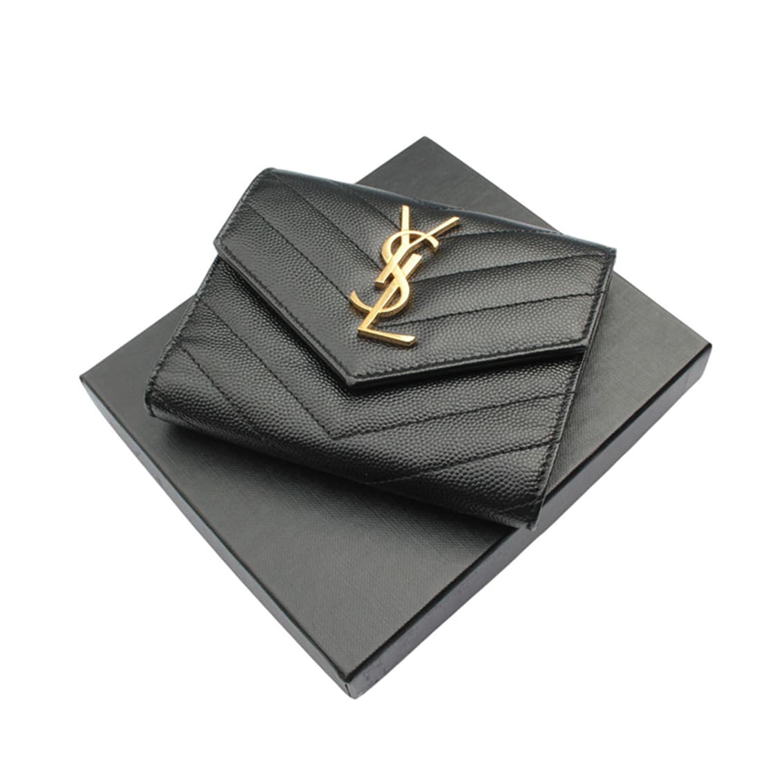 생로랑파리 블랙 YSL 금장 쉐브론 반지갑 상품이미지6