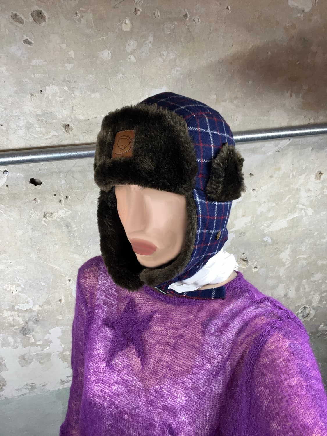 빈티지 체크드 이어플랩 방한모 상품이미지3