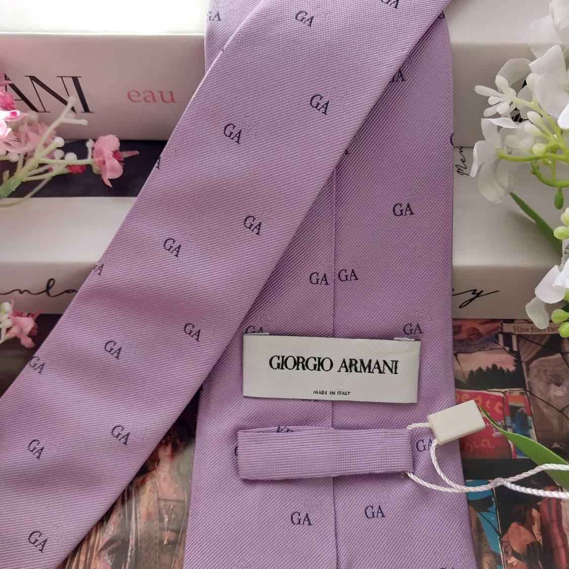 조르지오 아르마니 실크 연보라 자카드 넥타이 9.2cm 새제품 K1644 상품이미지6