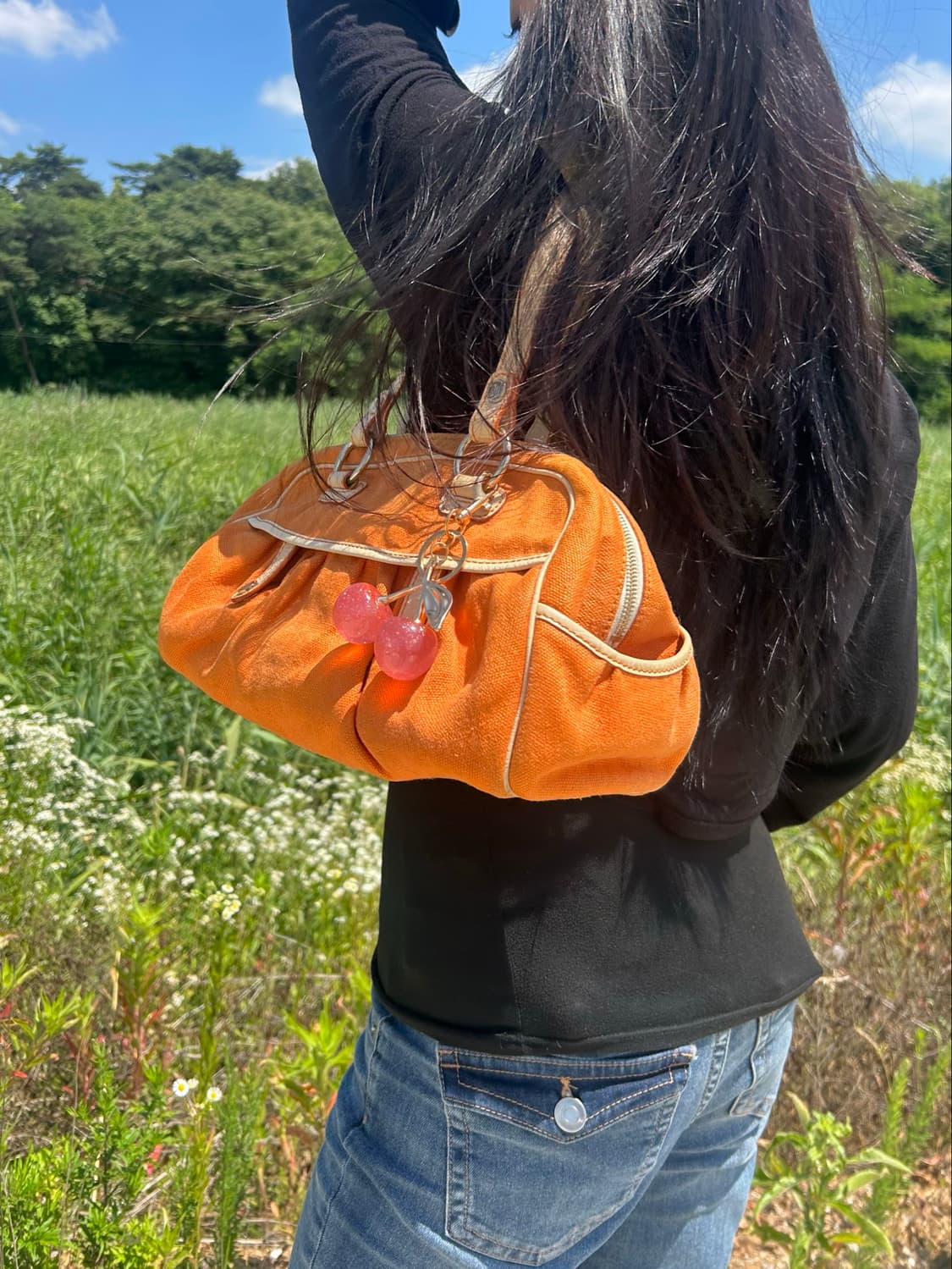 레어🥭)) 올드 셀린느 오렌지 캔버스 숄더백 상품이미지1