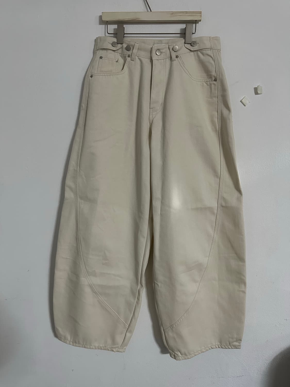 면 와이드 벌룬핏 커브 팬츠 M, L 아이보리 새상품 상품이미지1