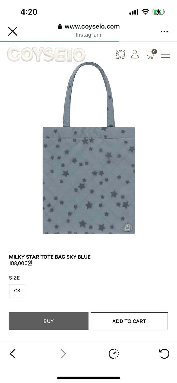 COYSEIO 별 패턴 토트백 스카이블루 상품이미지1