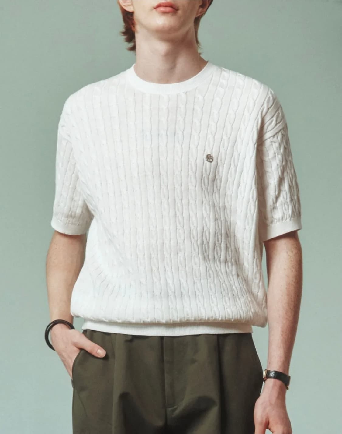 (XL)메르고 케이블 라운드넥 반팔 니트  상품이미지1