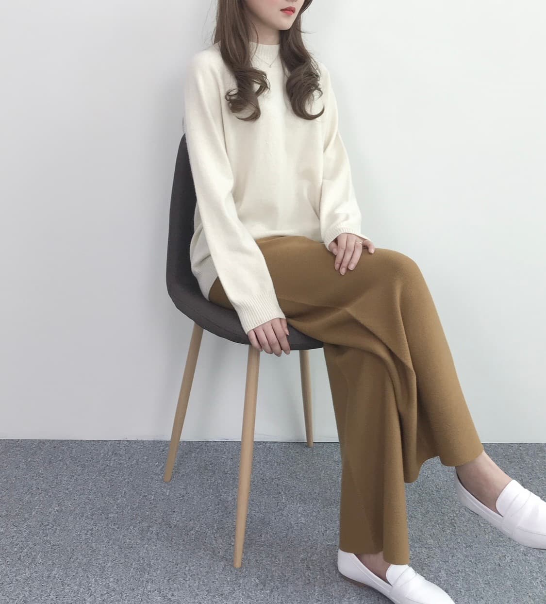 메리노 울캐시 홀가먼트 반목니트 크림 (M)새상품 상품이미지4