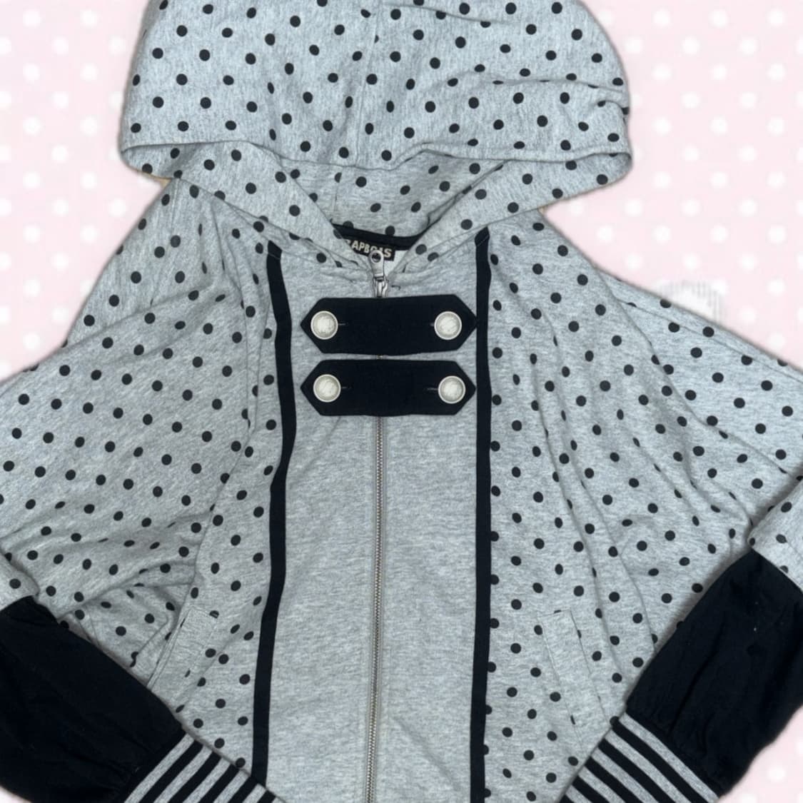 모리걸 갸루 단추 투웨이 팔분리가능 그레이&블랙 도트후드집업 상품이미지2