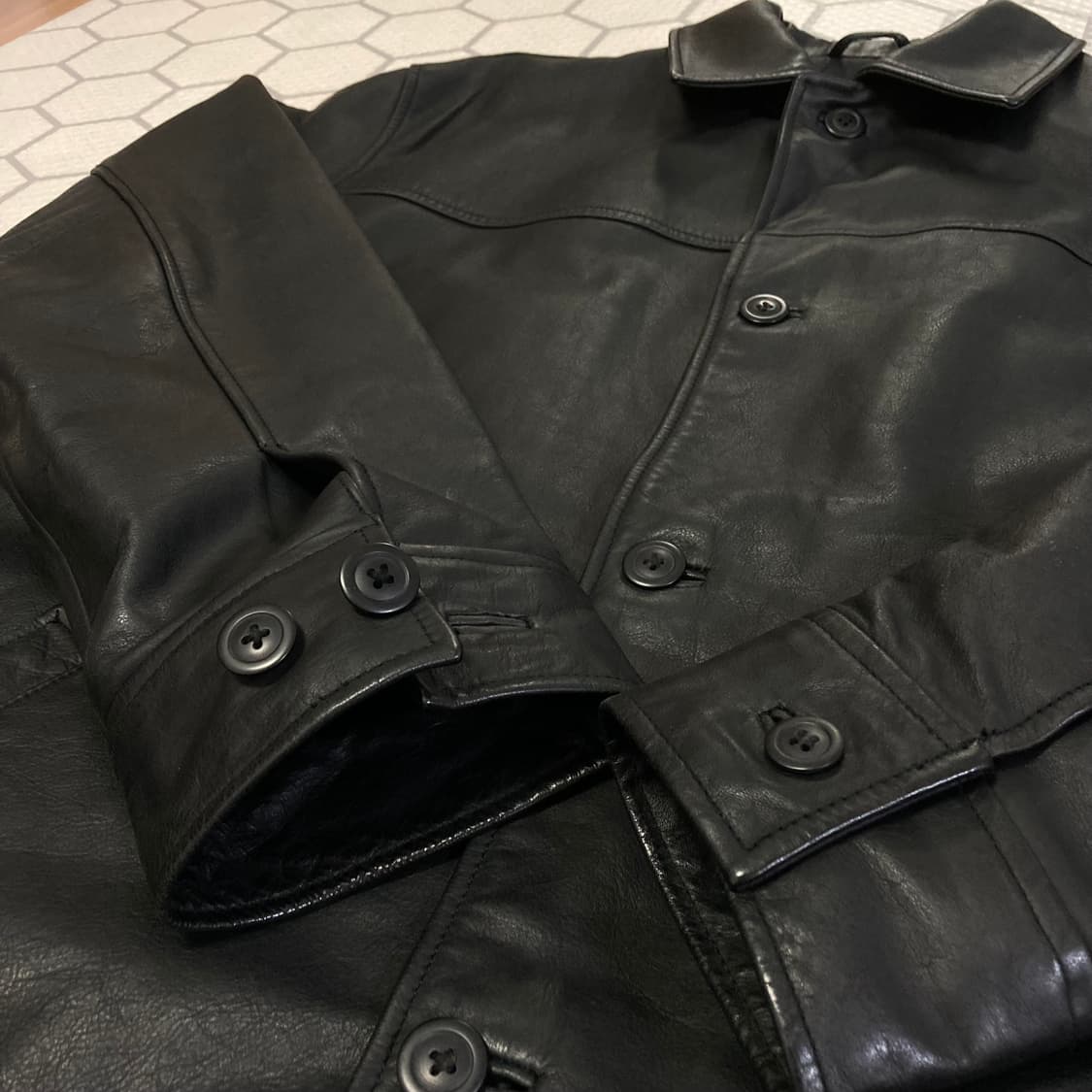 (M) 90s GAP 갭 올드갭 카코트 레더자켓 블랙 상품이미지5