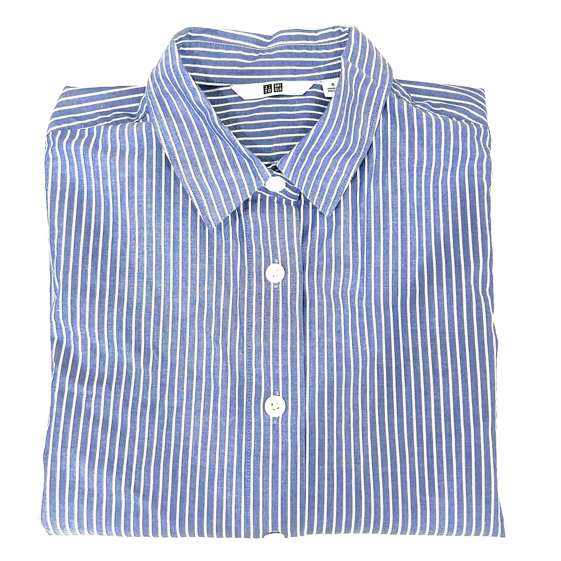 유니클로 여성 S 코튼 스트라이프 셔츠 블루 상품이미지2