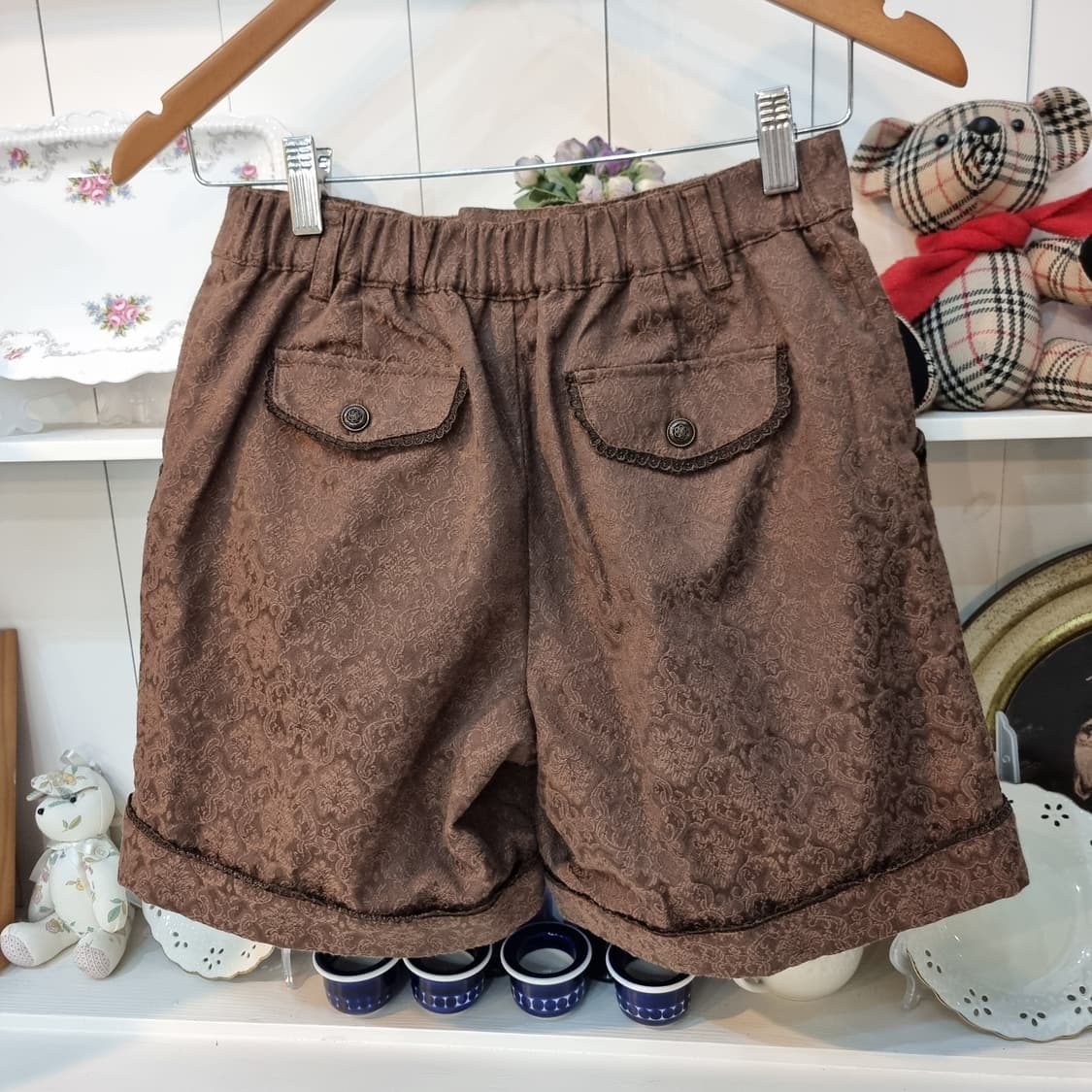 axes femme 브라운 자카드 레이스 하프팬츠 상품이미지6