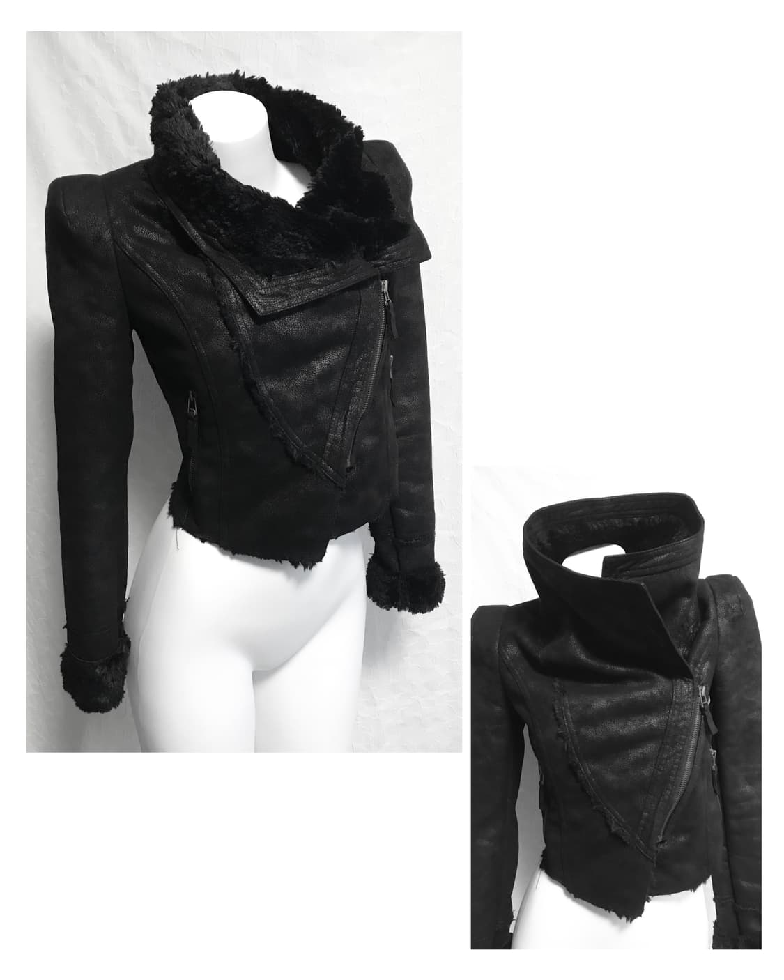 택포•빈티지 하이넥 사선 지퍼 퍼 무스탕 크롭 자켓 상품이미지1