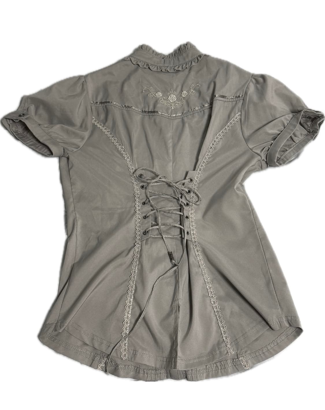 오즈온 ozz on 빈티지 레이스 반팔 블라우스 그레이 상품이미지2