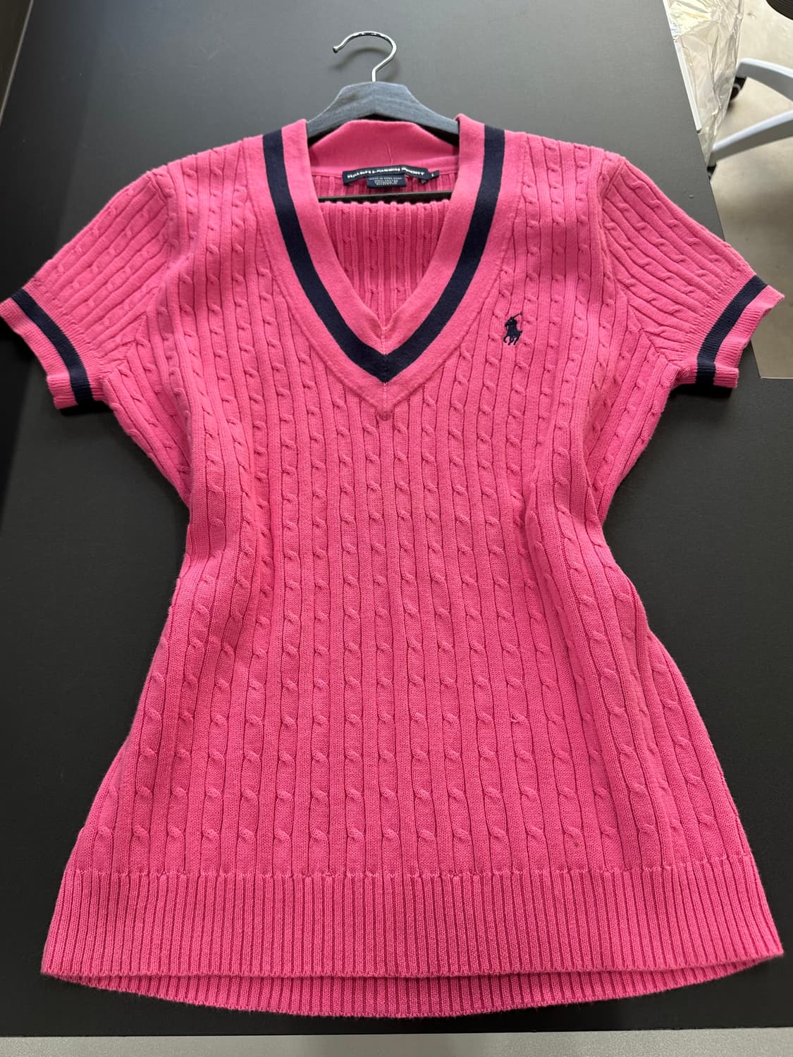 폴로랄프로렌 꽈배기 케이블 브이넥 반팔니트 핑크 상품이미지5