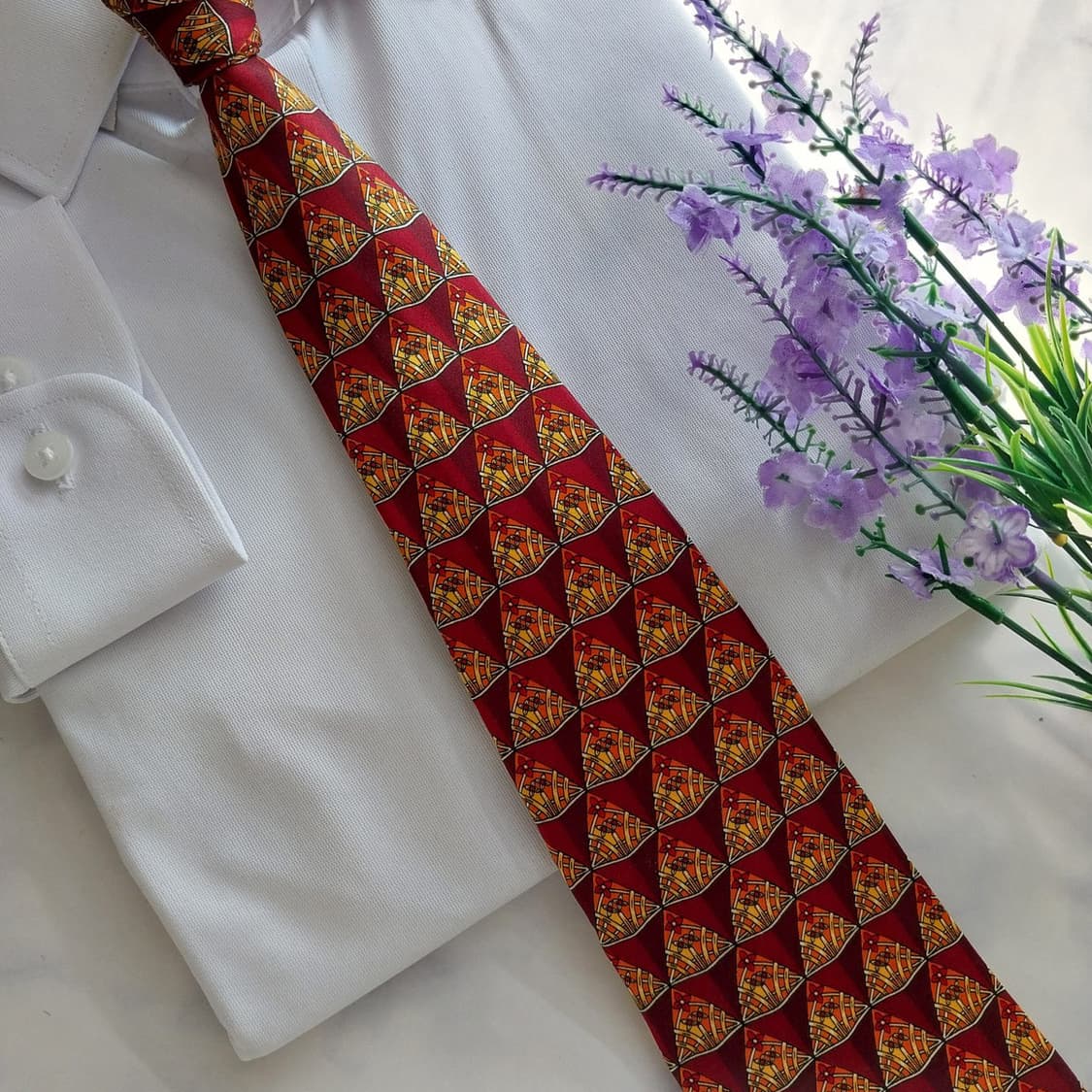 발렌티노 실크 레드 기하 플라워 넥타이 9.9cm A+등급 K1380
 상품이미지9