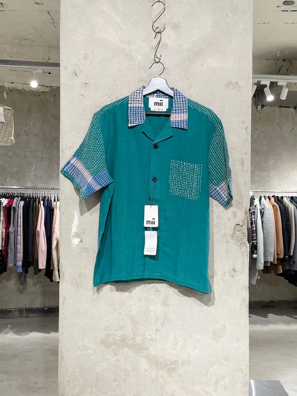 mii 그린 사시코 패치워크 린넨 하프 셔츠 상품이미지1