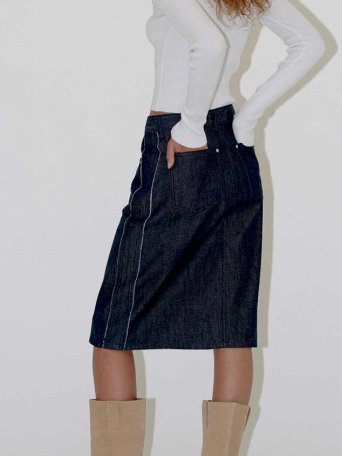 다이애그널 컷팅 데님 스커트 S 상품이미지2