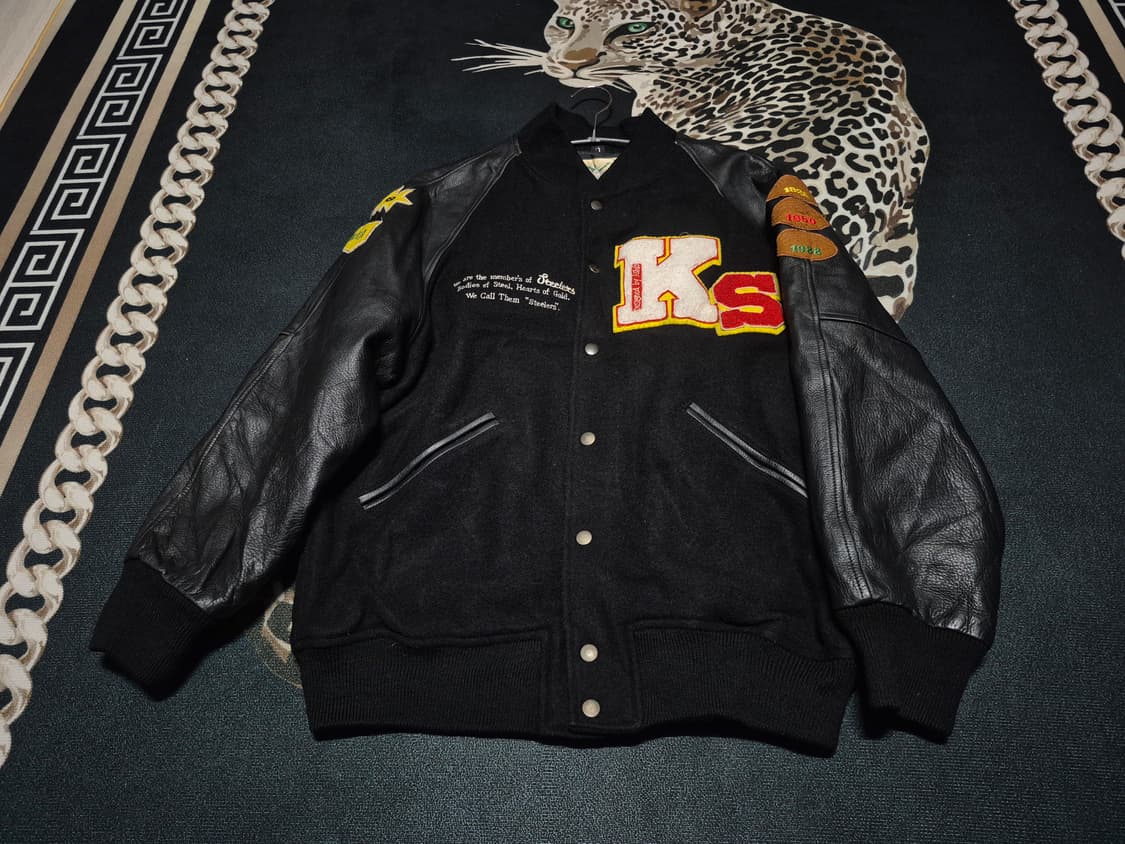 90's Bourbon House 빈티지 울 레더 바시티 자켓 L 상품이미지1