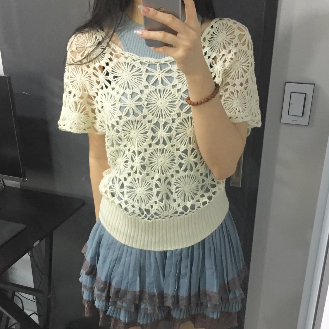 Forever21  레이스 플라워 패턴 레이어드 반팔 상품이미지1