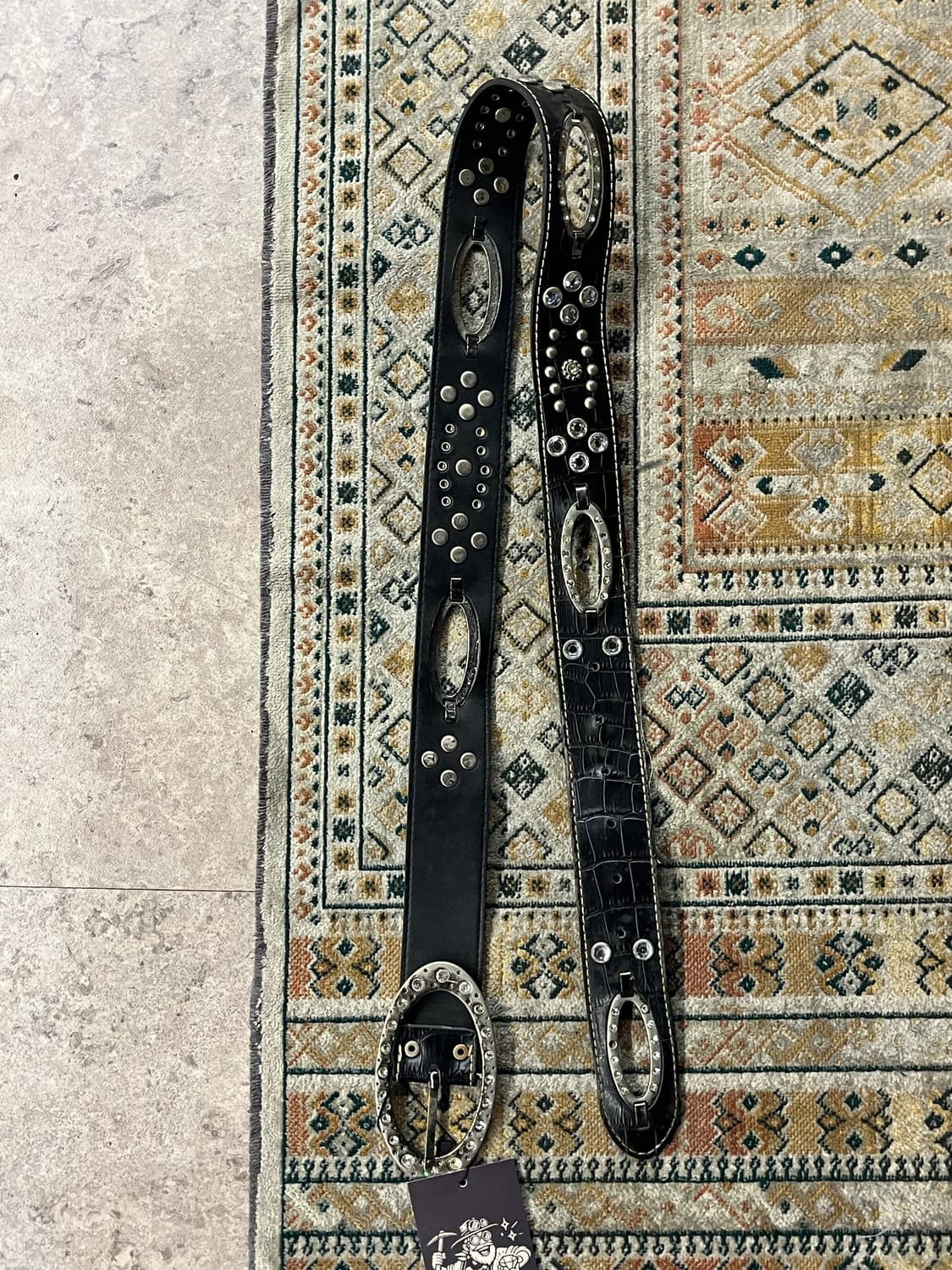 빈티지 라인스톤 가죽 벨트 블랙 #csz1962 상품이미지1