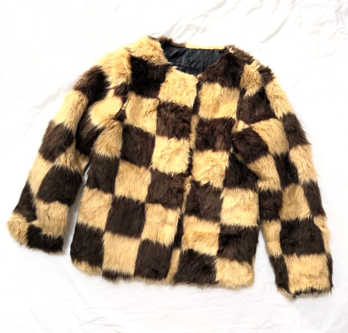 Crammy - 체크보드 퍼 자켓 상품이미지1