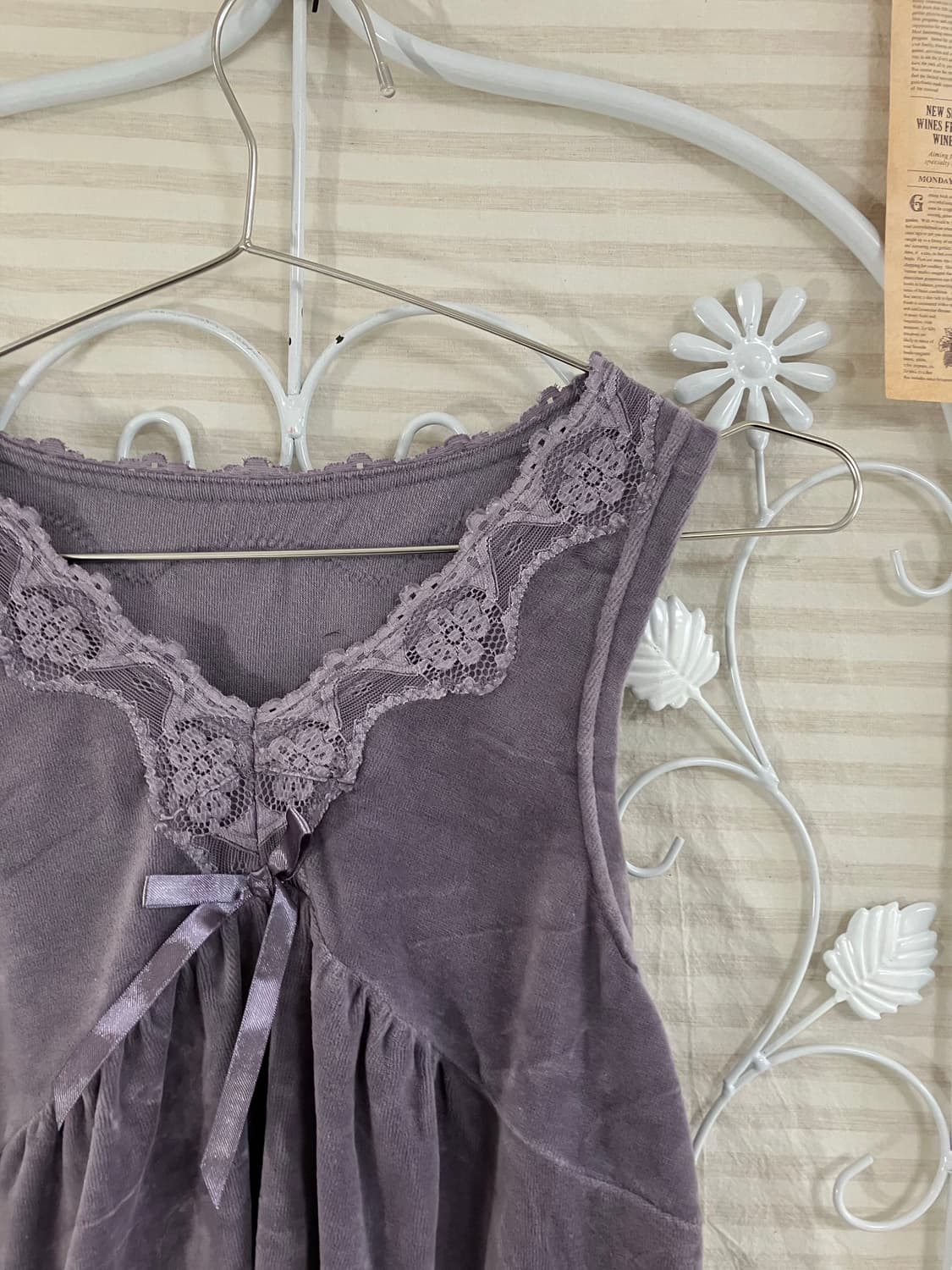 빈티지 퍼플 벨벳 레이스 리본 나시 940 y2k 스트릿 갸루 펑키 일본 상품이미지3