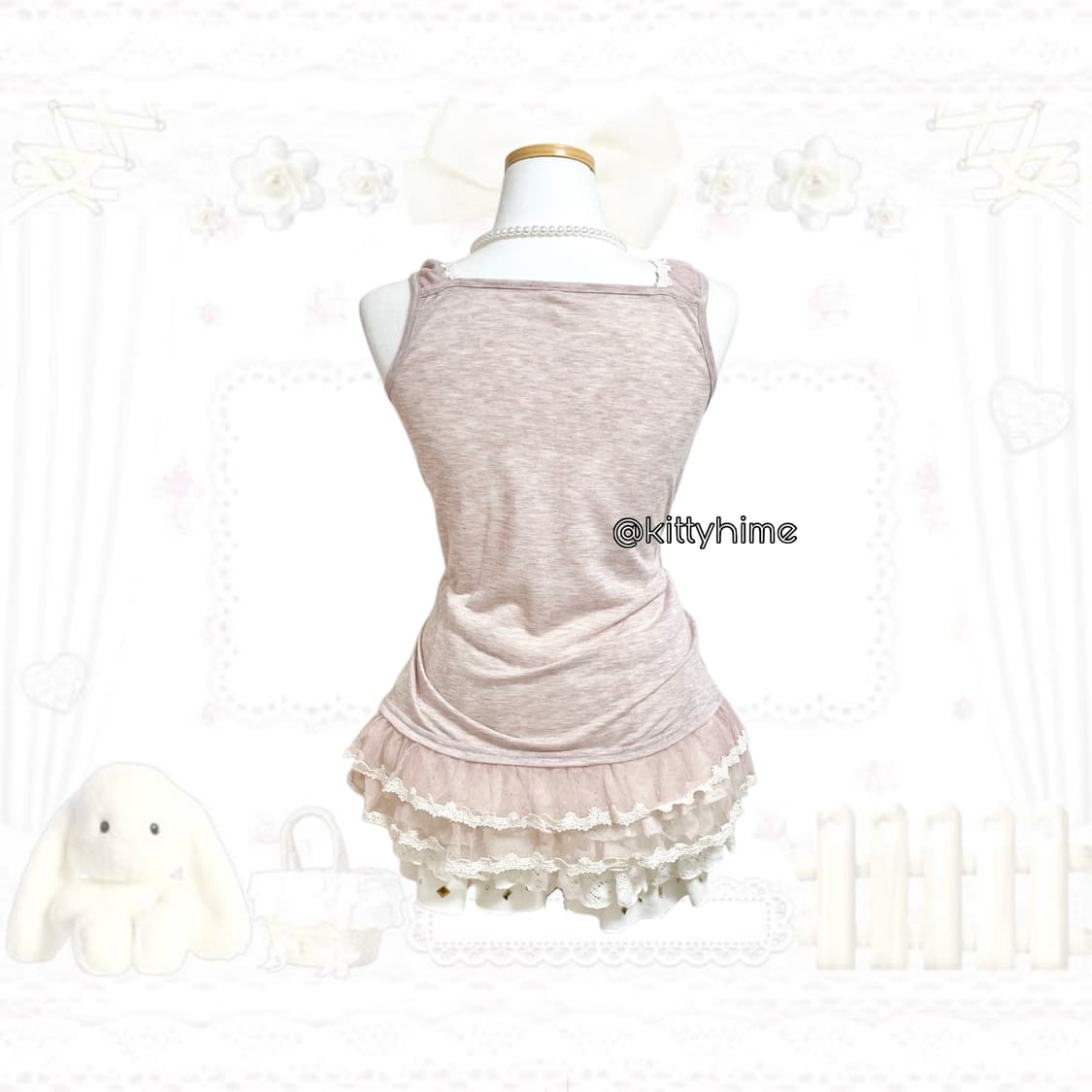 일본빈티지 히메갸루 핑크도트슬리브리스 러블리 도트탑 땡땡이나시갸루러블리 상품이미지2