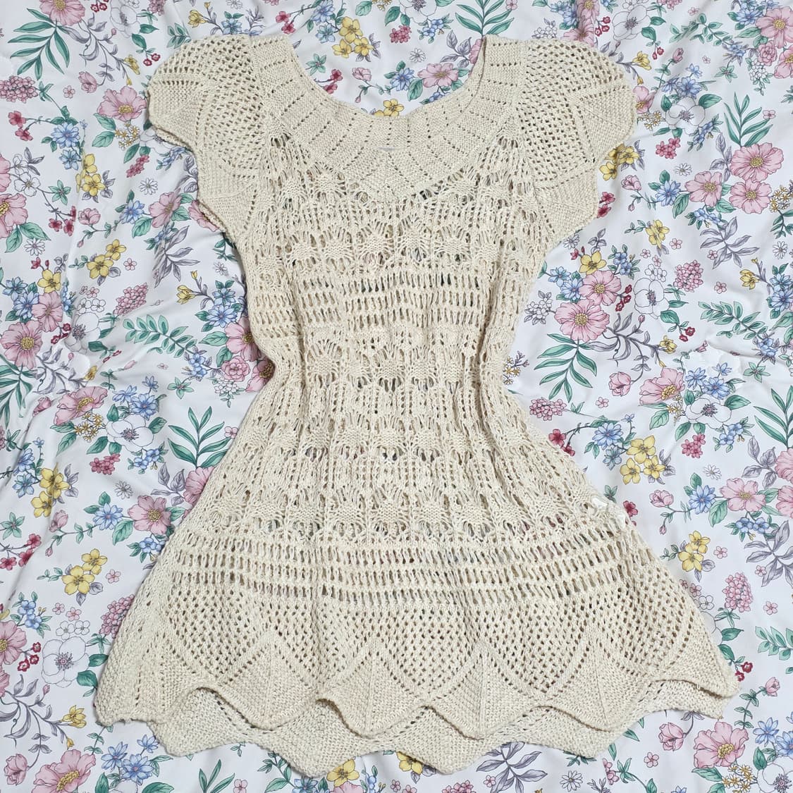 빈티지)스즈코모리걸st 고전 아이보리 크로셰 뜨개 로맨틱글리터니트블라우스 상품이미지2